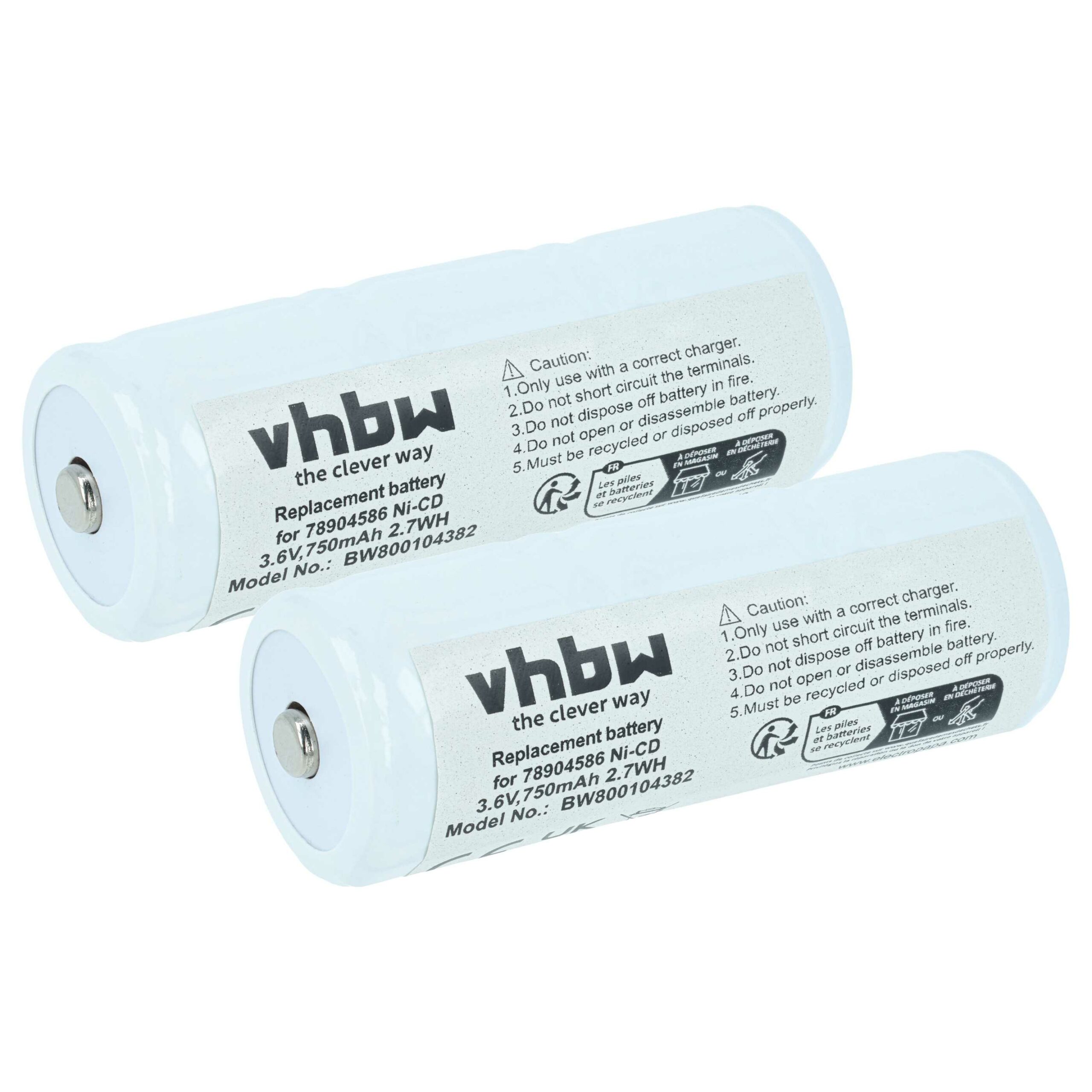 Bateria de Substituição vhbw 2x 78904586 - 750 mAh 3.6 V NiCd