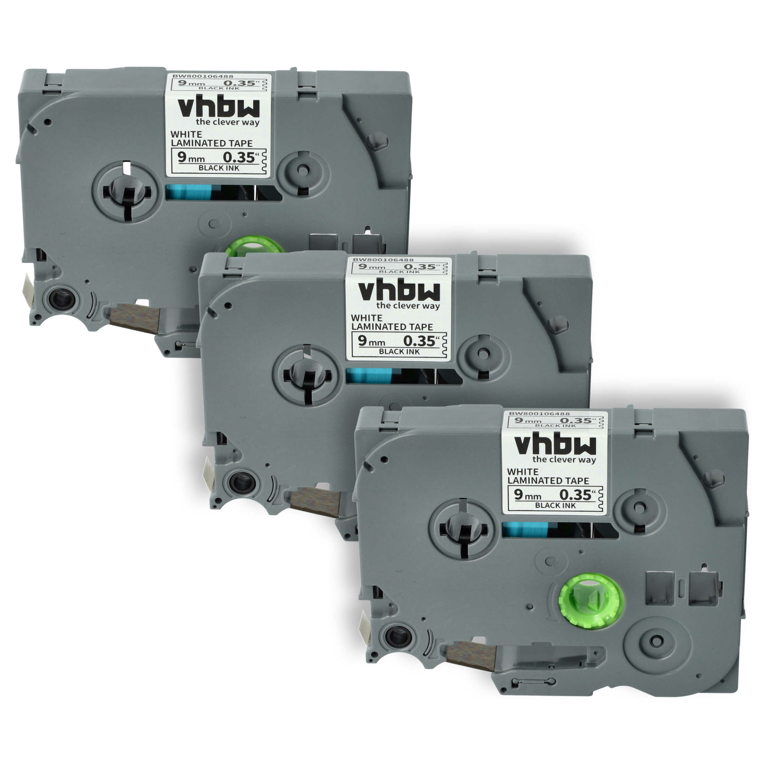 3x Fita Cassete de Etiquetas vhbw compatível com Brother TZ-221, TZE-221 - 9 mm Preto sobre Branco
