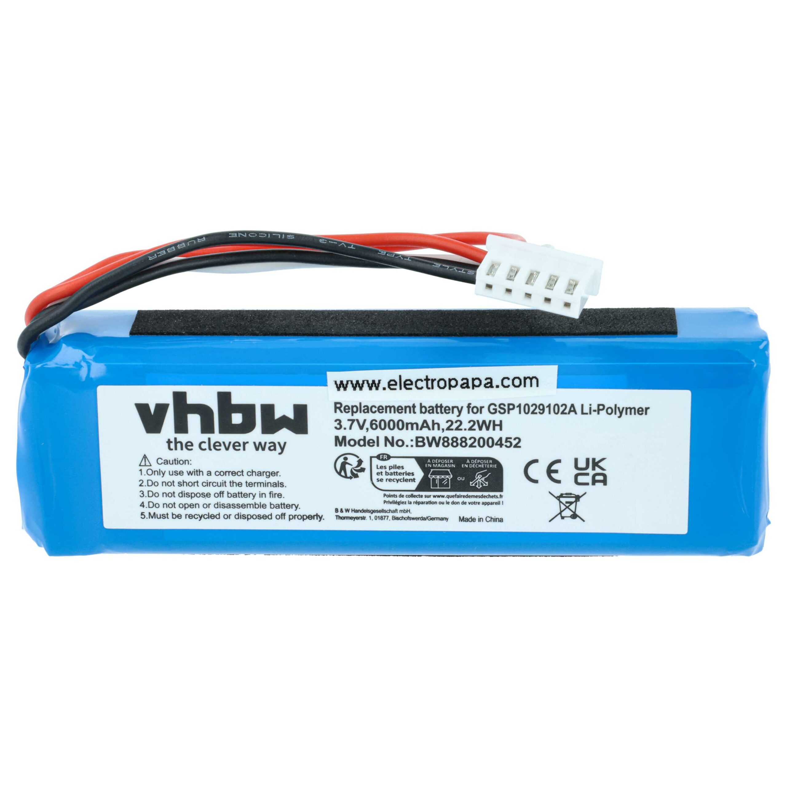 Bateria de substituição vhbw para JBL Charge 3 e 3 Stealth Edition - Li-polymer 6000 mAh - Image 3