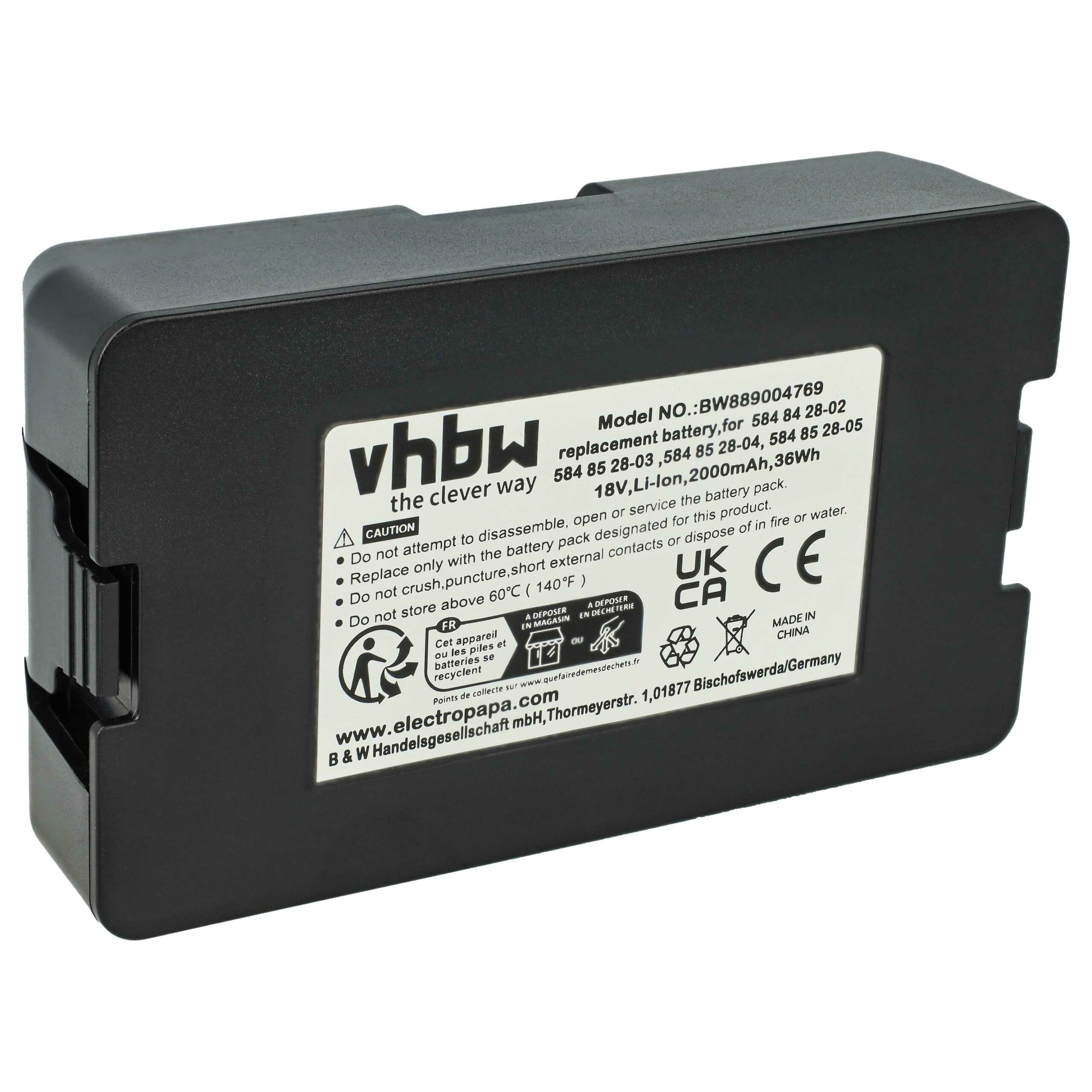Bateria compatível Flymo 5902142-02, 5848228-01, 5848428-02 - 2 Ah 18 V Li-Ion, preta