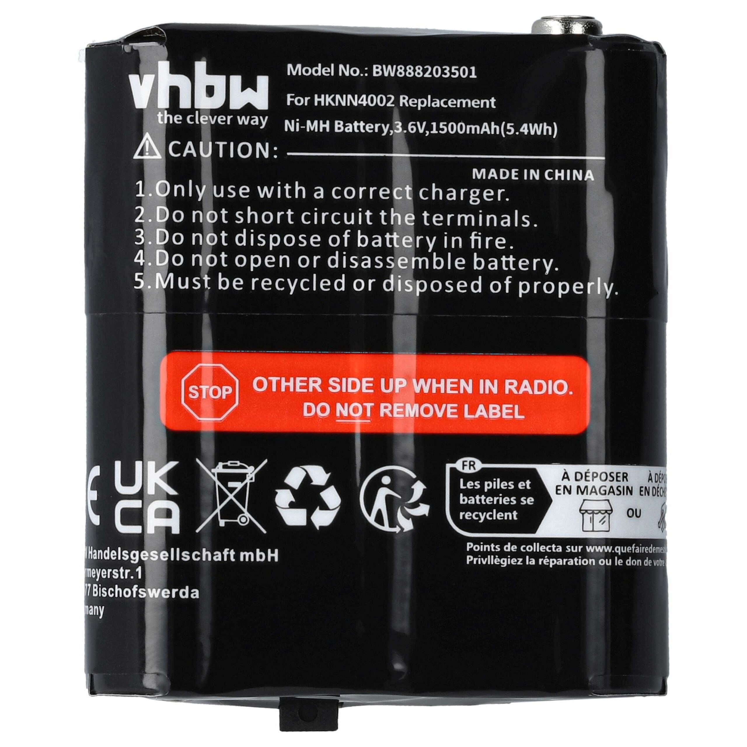 Bateria vhbw 1500 mAh 3.6V NiMH para Motorola - Pack 5x (substitui 4002A, 56315, FRS-009, AP-4002, AP-4002H, 1532, 53615) - Image 3