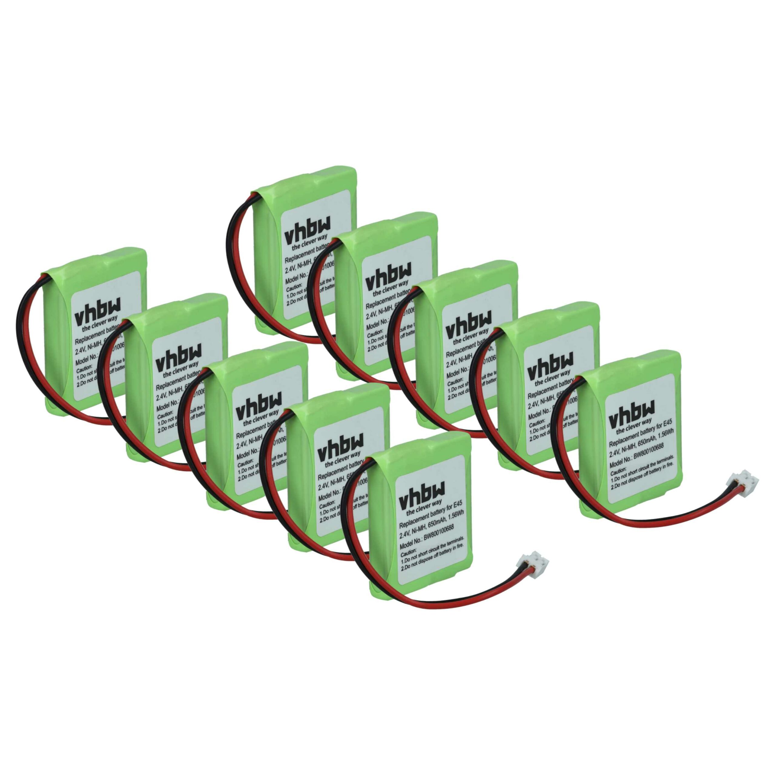10x Bateria vhbw para telefone fixo Siemens/Swisscom S30852-D1751-X1 - 650 mAh 2.4 V NiMH
