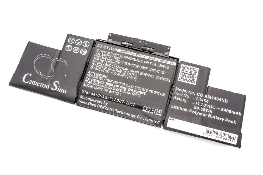 Bateria para Portátil vhbw compatível com A1494 - 8400 mAh 11.26 V Li-polímero, preta