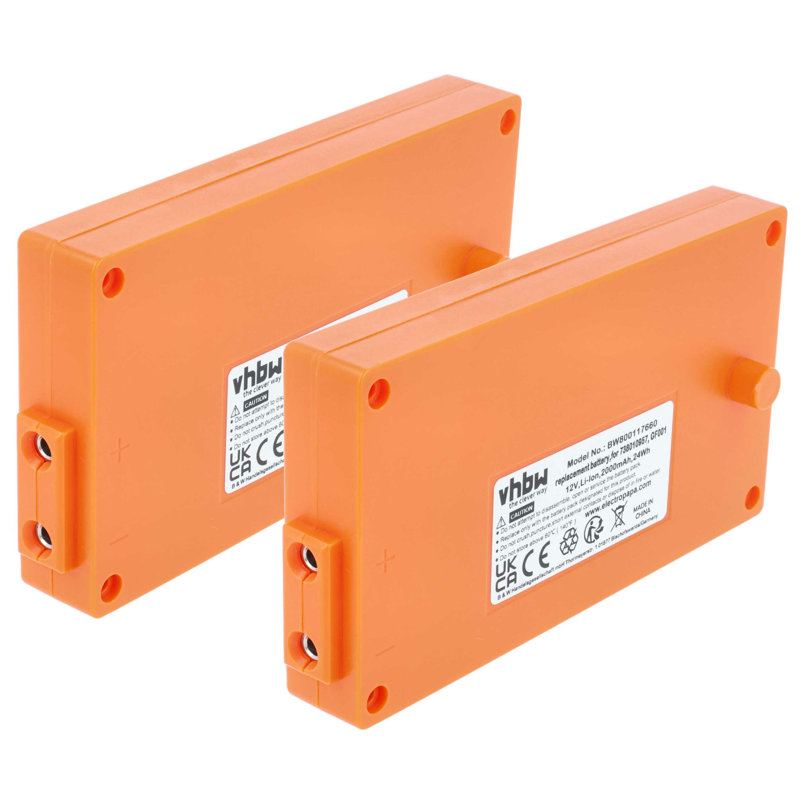 2 Baterias de Substituição vhbw para Telecomando Gross Funk RGRO1215, GF001, 738010957, 100-000-134 - 2000 mAh