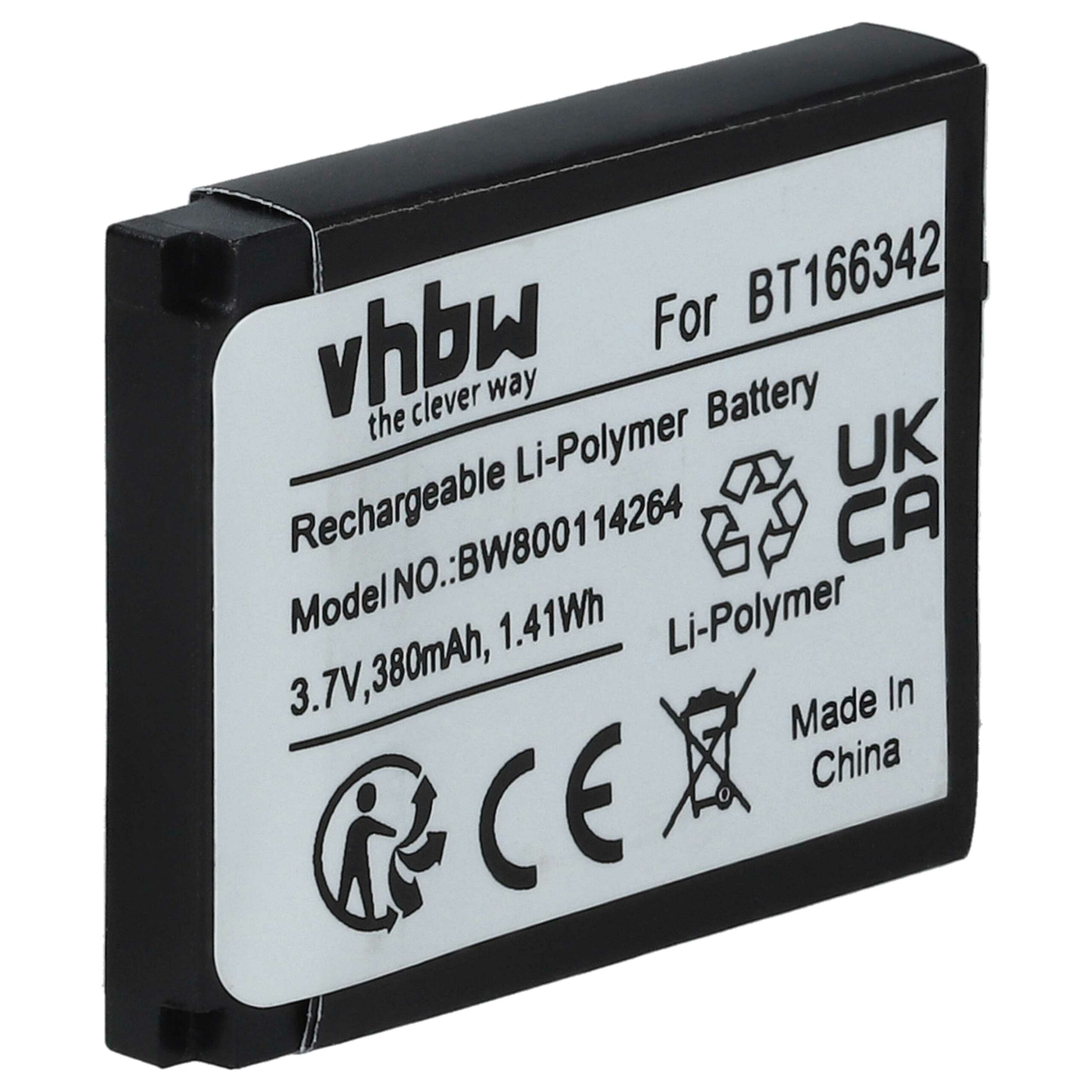 Bateria vhbw para Smartwatch Simvalley - 380 mAh 3.7V Li-polymer (BT166342, PX8914-944, BT266342)