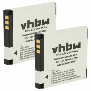 2x Bateria compatível Canon NB-8L - 600mAh, 3.6V, Li-Ion vhbw