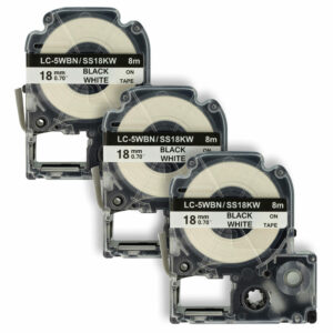 3x Fita de Etiquetadora compatível com Epson SS18KW, LC-5WBN - 18 mm Preto sobre Branco