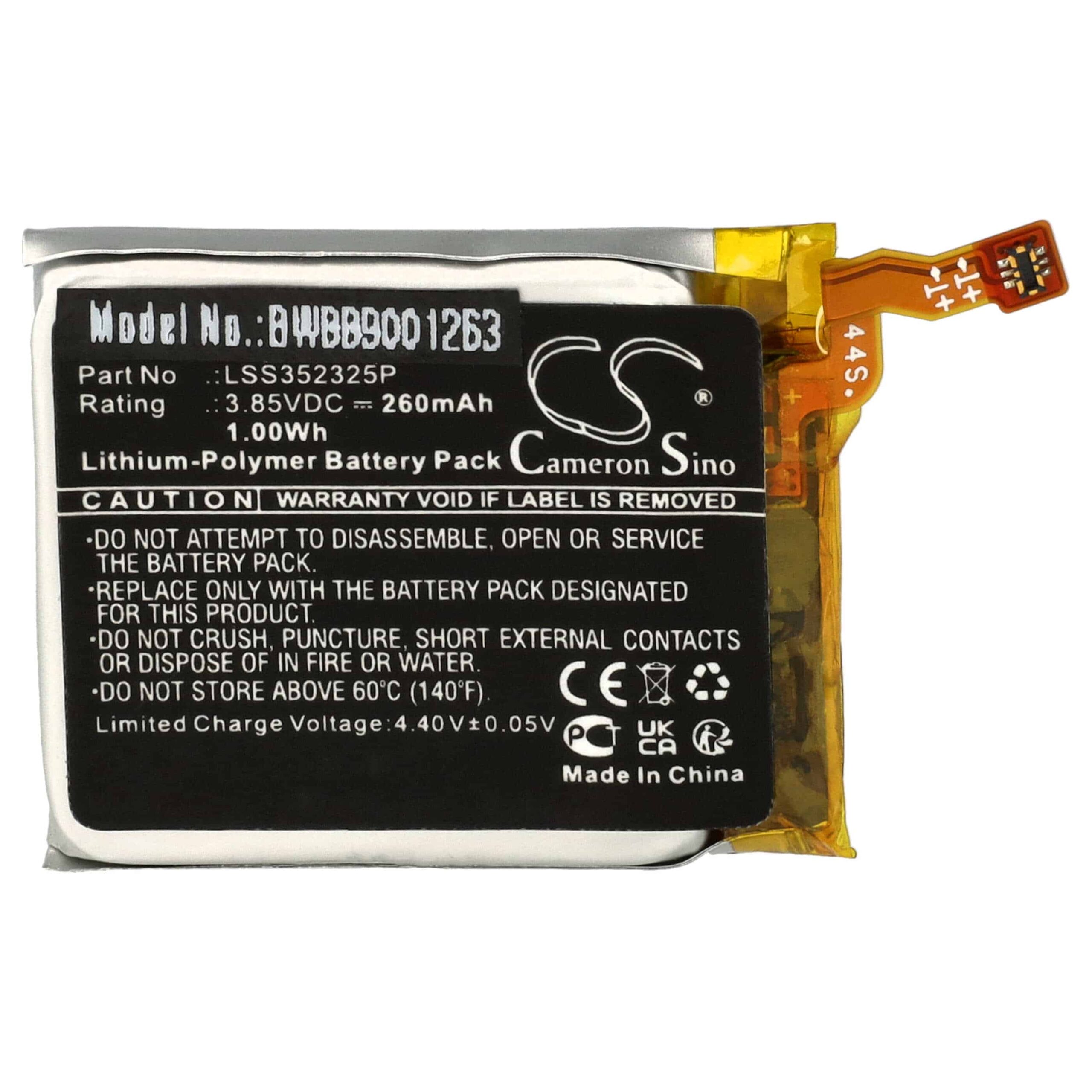 Bateria vhbw para Smartwatch Fitbit LSS352325P - 260 mAh 3.85 V Li-polymer