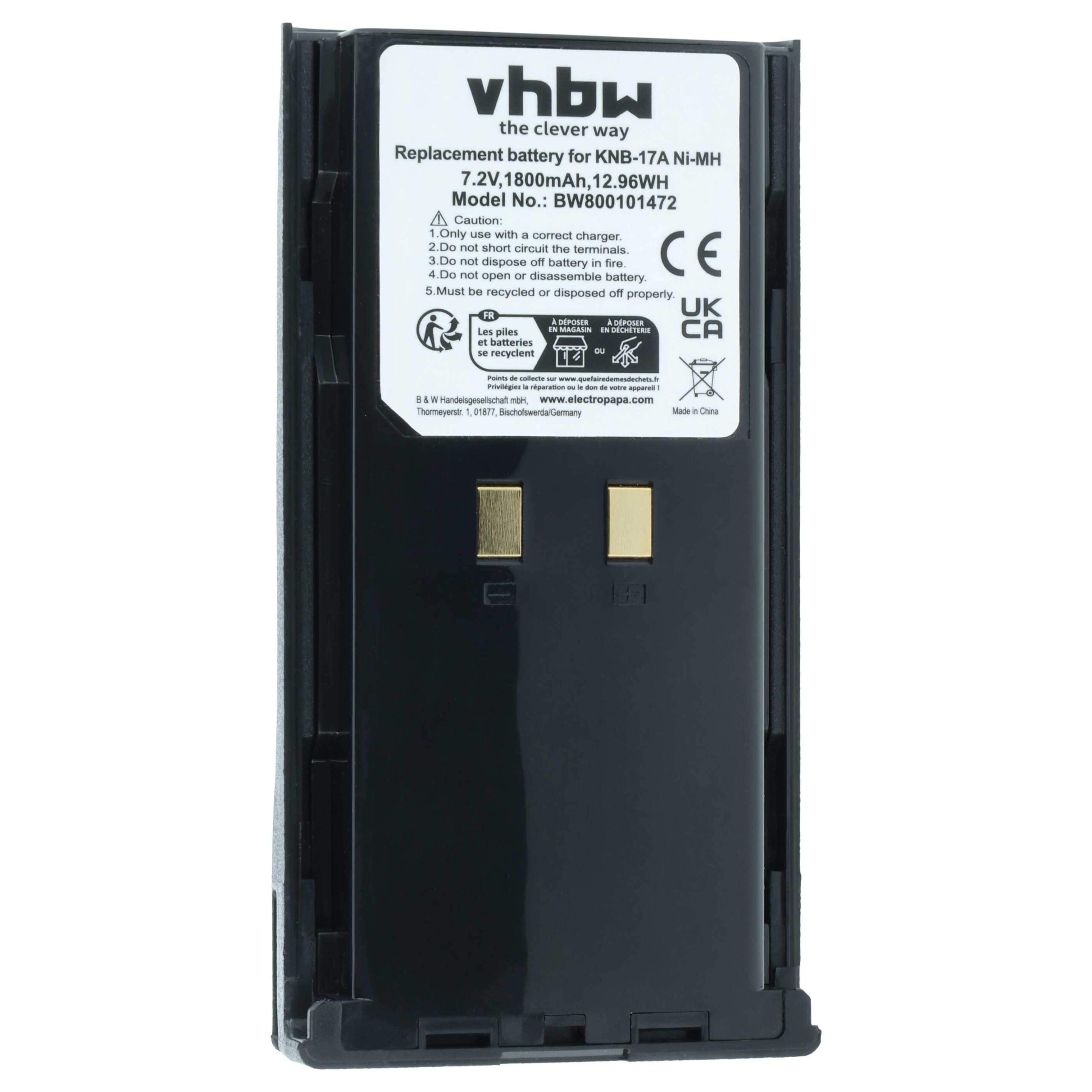 Bateria vhbw 5x para Rádios Kenwood KNB-52N, KNB-22N, KNB-21N, KNB-17N, KNB-17A, KNB-16A - 1800 mAh 7.2 V NiMH - Image 3