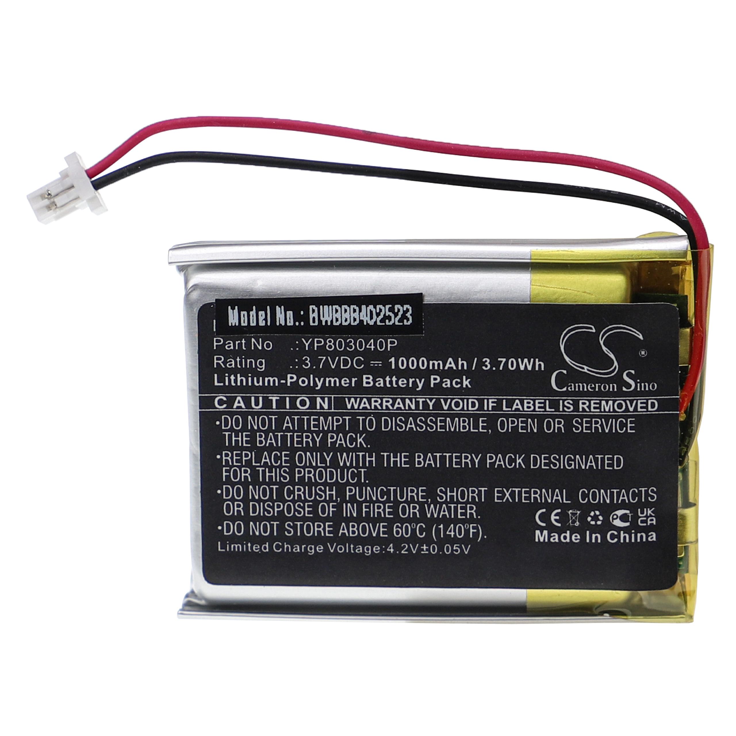 Bateria para Videocâmara Sena YP803040P - 1000 mAh 3.7 V Li-polímero vhbw