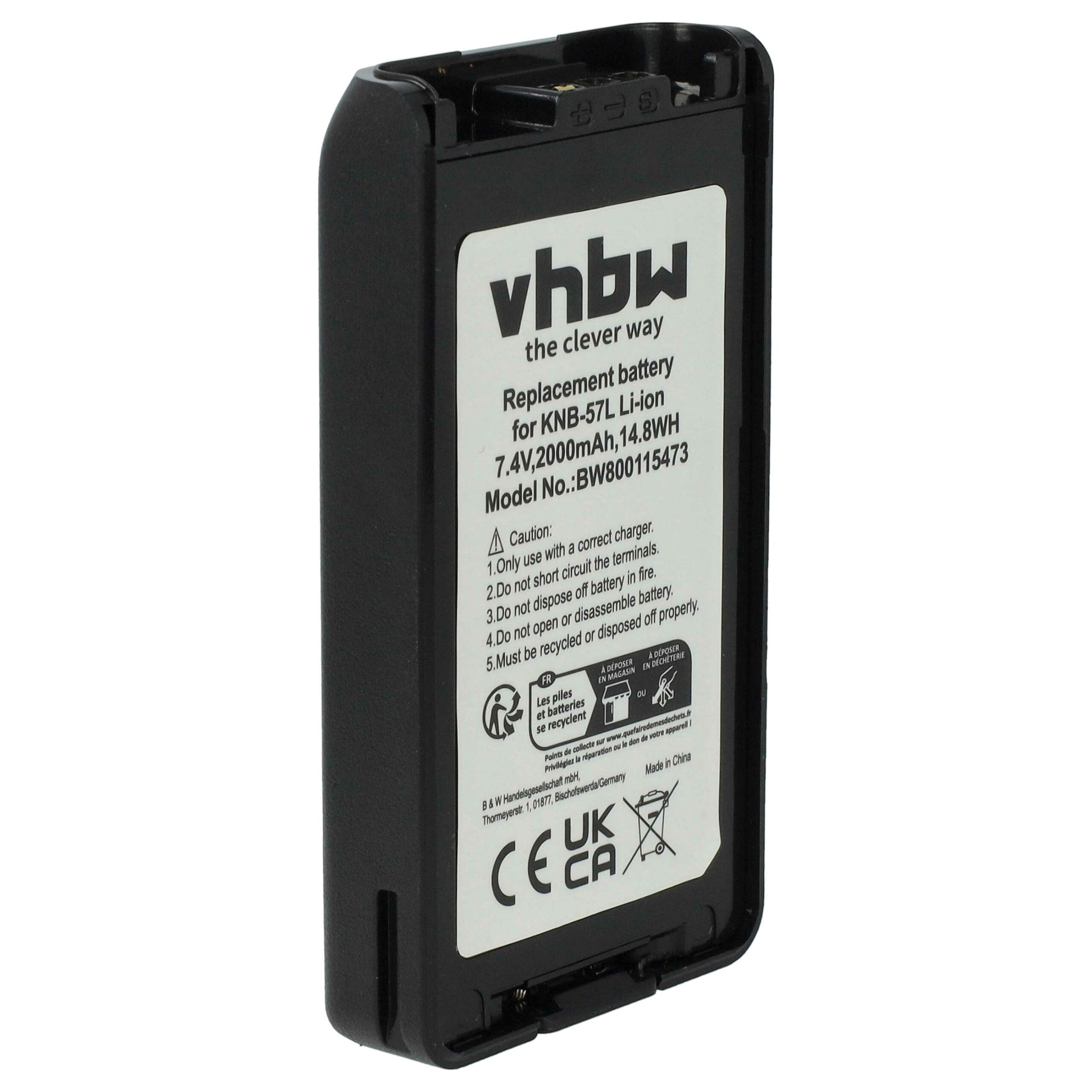 Bateria para Rádio Kenwood KNB-24LX, KNB-24, KNB-24Li, KNB-25A, KNB-25, KNB-24L - 2000 mAh 7.4 V Li-Ion vhbw