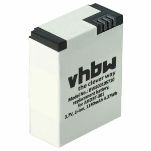 Bateria de substituição para GoPro vhbw 1180 mAh 3.7 V Li-polymer