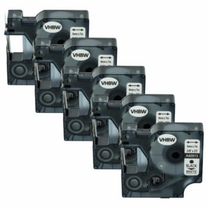 5x Fita de Etiquetas compatível Dymo S0720680, 40913, D1 - 9 mm Preto sobre Branco