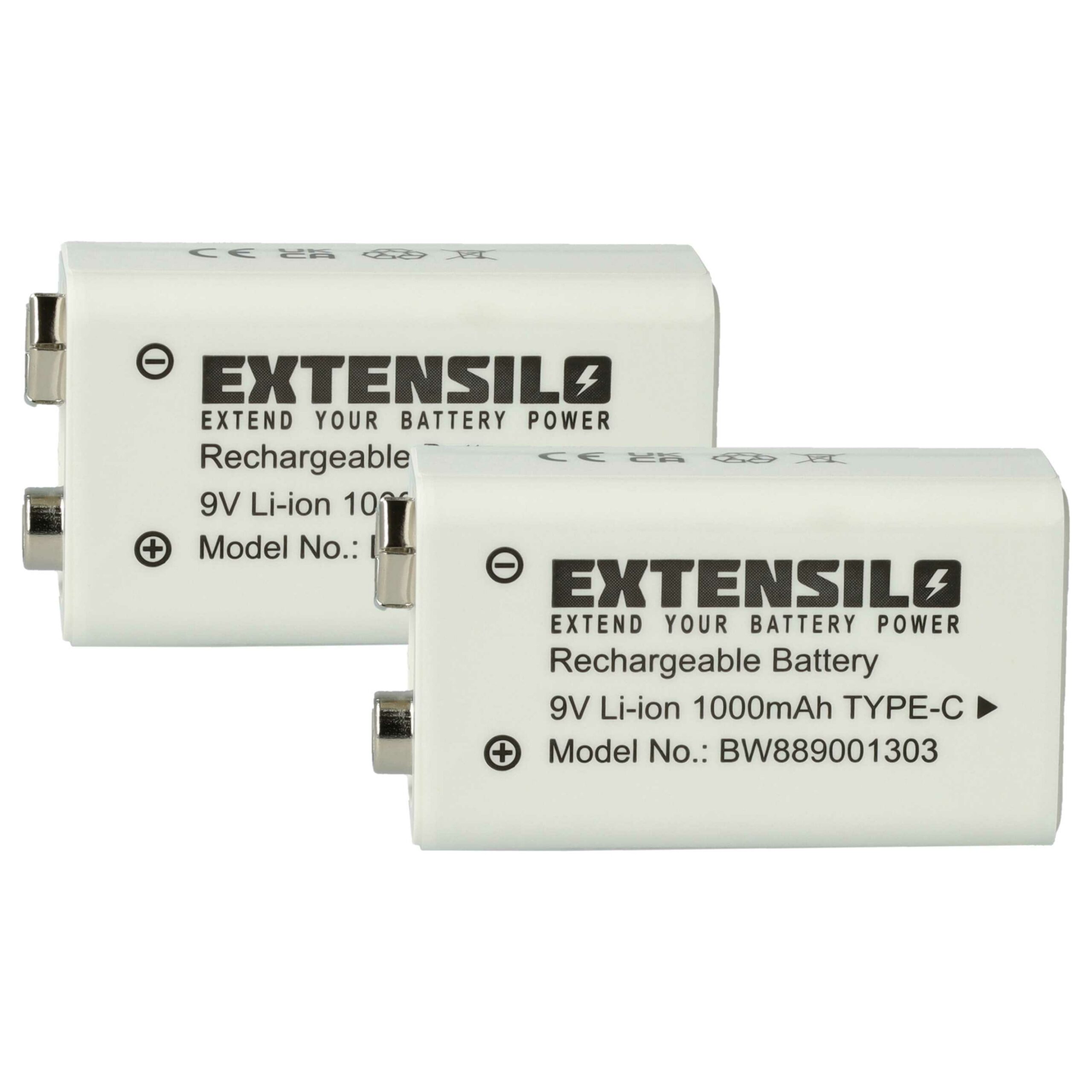 Bateria 9V Li-Ion 2x EXTENSILO compatível com Daitem BATV13 - 1 Ah