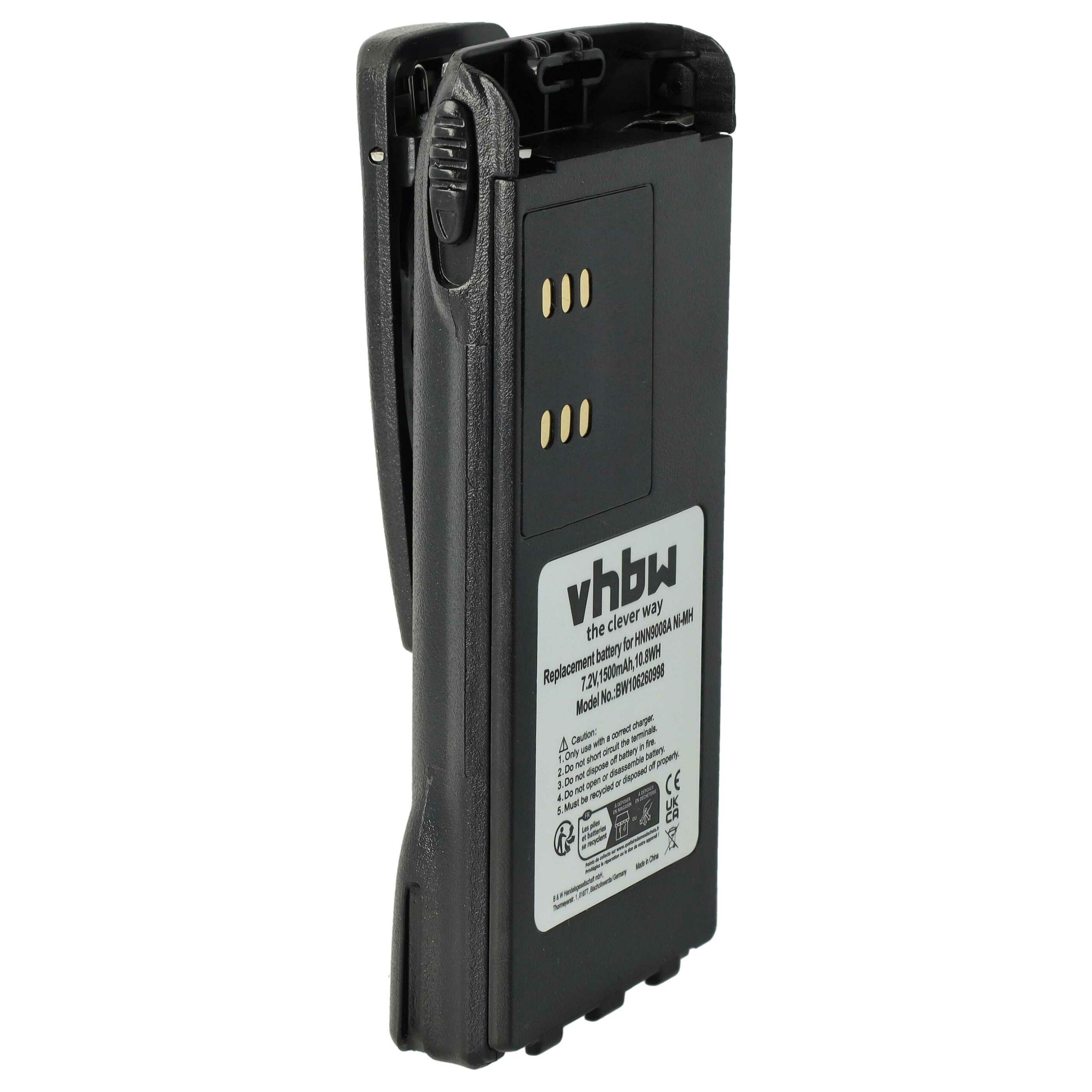 Bateria de Substituição para Rádio Motorola HMNN4151, HMNN4154, HMNN4158, HMNN4159 - 1500 mAh 7.2 V NiMH com Clipe de Cinto