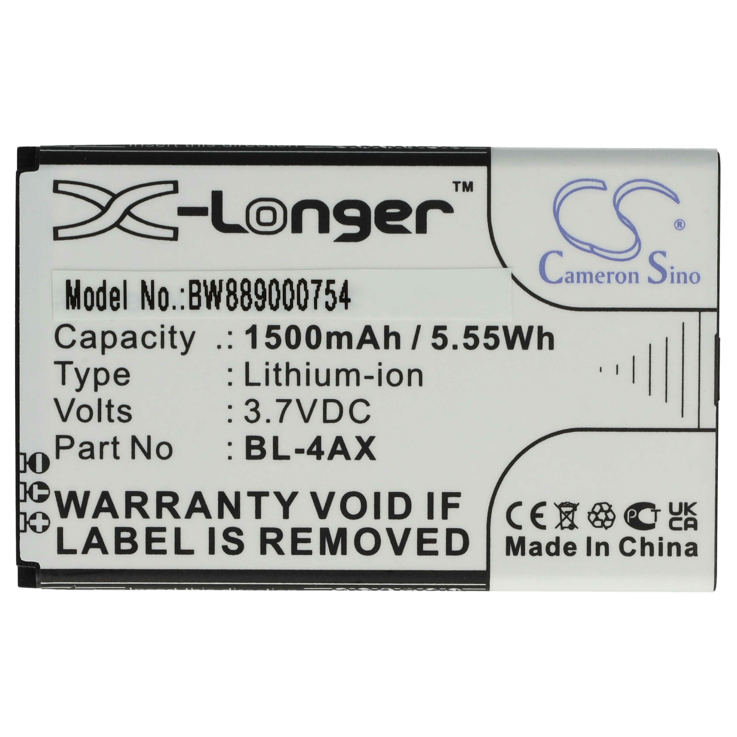 Bateria vhbw para Nokia BL-4AX, BL-4XL - 1500 mAh 3.7 V Li-Ion