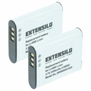 2x Bateria EXTENSILO Li-Ion para Olympus Li-92B, Li-90B - 1050mAh, 3.7V