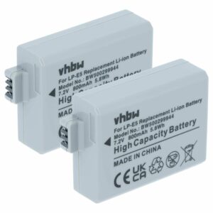 2x Bateria vhbw para Canon LP-E5, LC-E5 - 800mAh, 7.2V, Li-Ion
