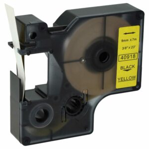 Fita de Etiquetas compatível com Dymo D1, 40918 - 9 mm Preto sobre Amarelo