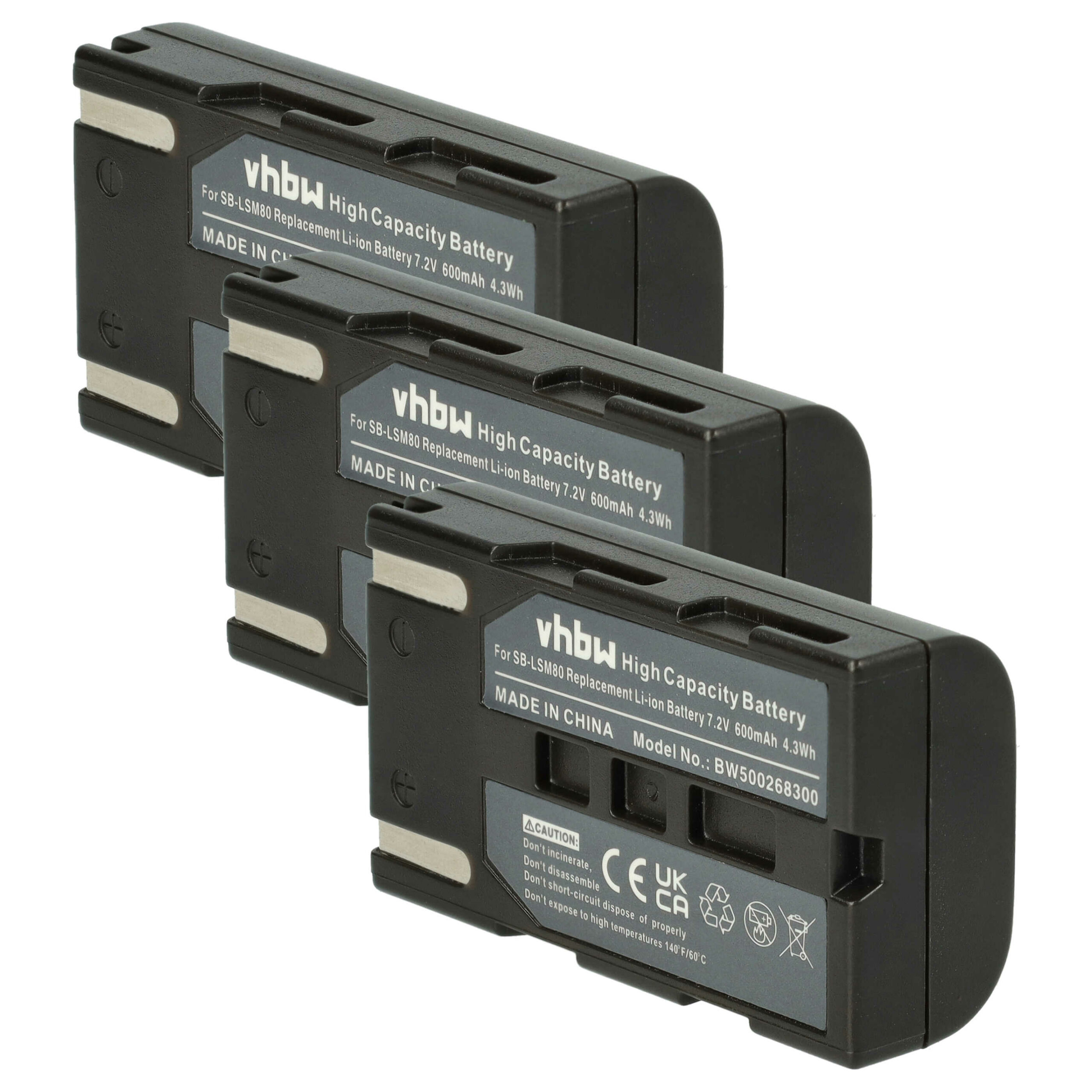 Bateria para Videocâmara Samsung vhbw - 3x Bateria 600 mAh 7.2V Li-Ion (SB-LSM160, SB-LSM320, SB-LSM80)