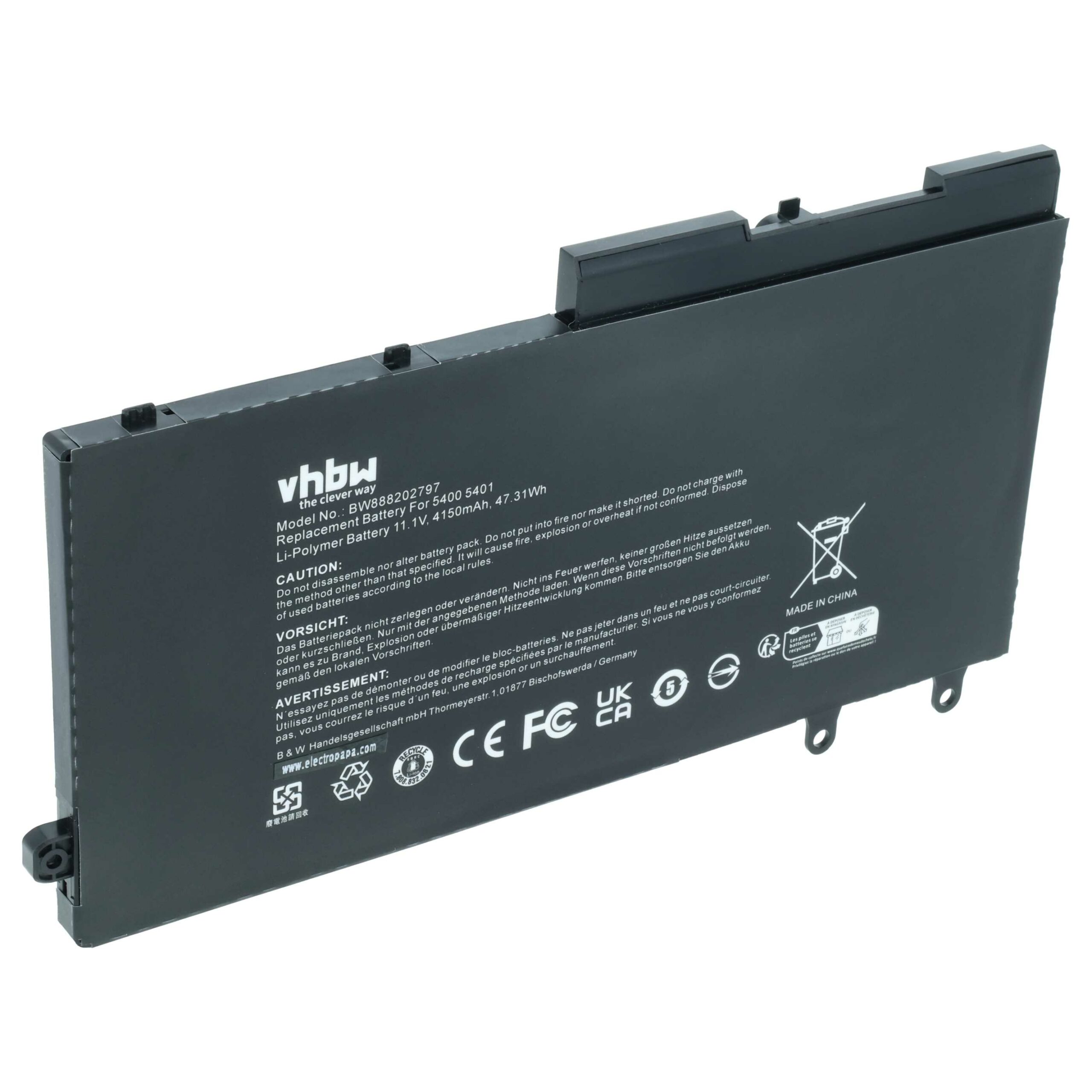 Bateria para Portátil Dell compatível com 49HG8, H82T6, K7C4H, R8D7N, TNT6H, W8GMW - 4150 mAh 11.4 V Li-Ion vhbw