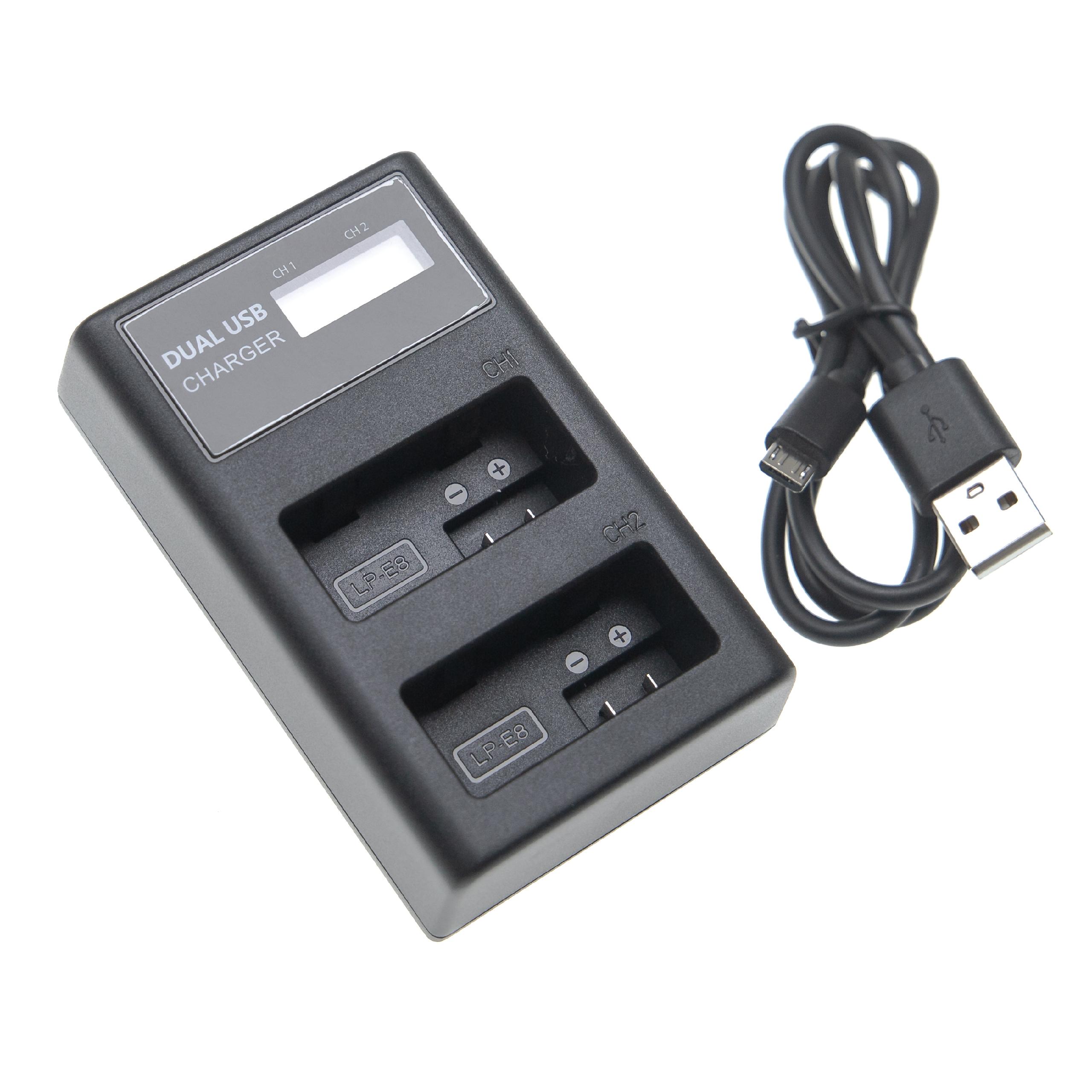 Carregador de Baterias Duplo USB-C + Micro-USB para Canon EOS 550D, 700D e modelos compatíveis - vhbw