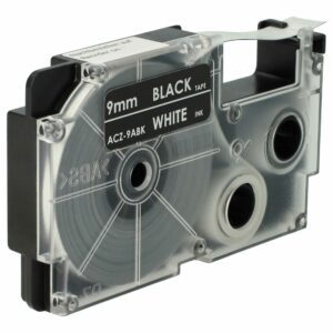Fita de Etiquetas vhbw compatível com Casio XR-9ABK, XR-9ABK1 - 9 mm Branco sobre Preto