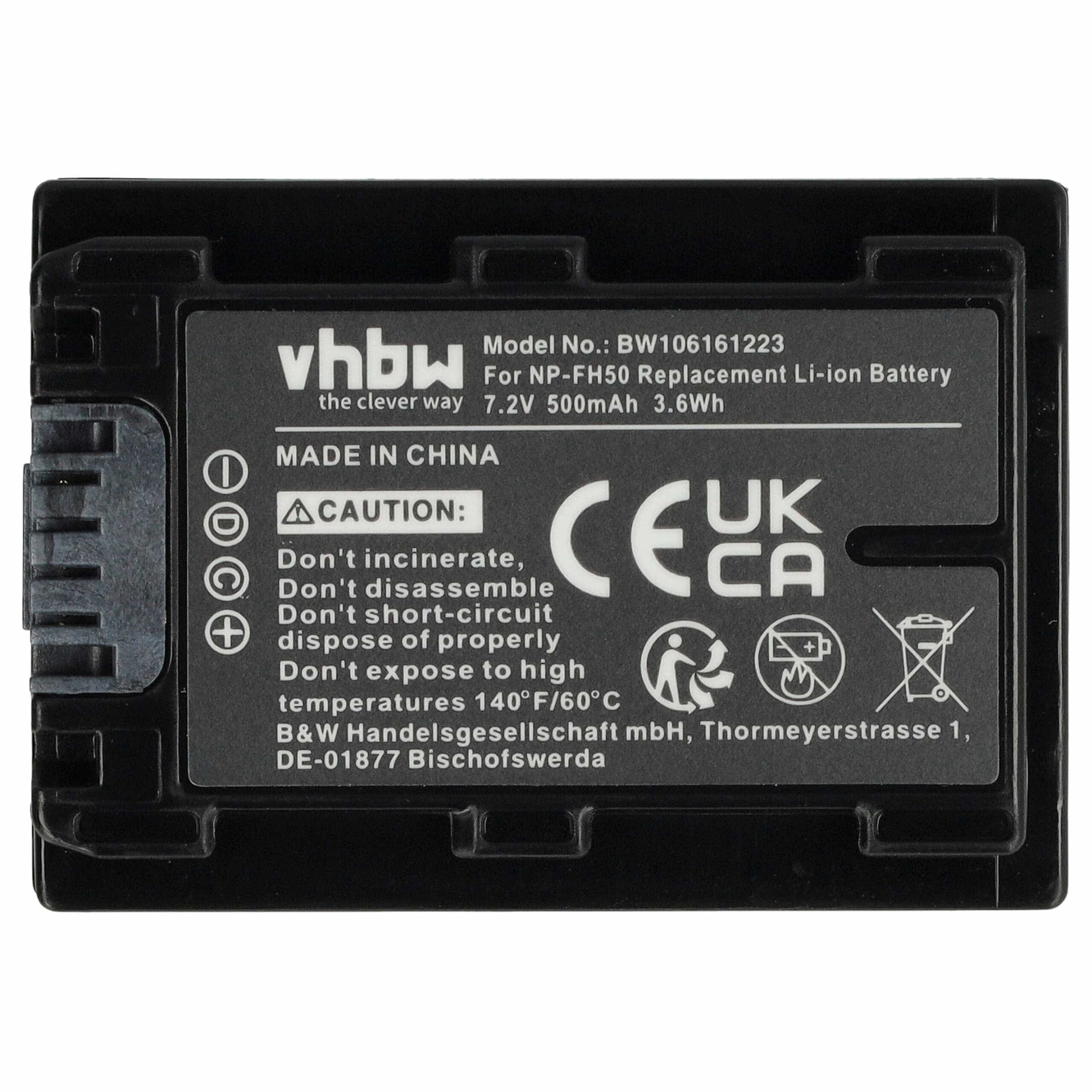 Bateria vhbw compatível com Sony NP-FH50, NP-FH100, NP-FH70, NP-FH40 - 500mAh, 7.2V, Li-Ion com Chip Info - Image 3
