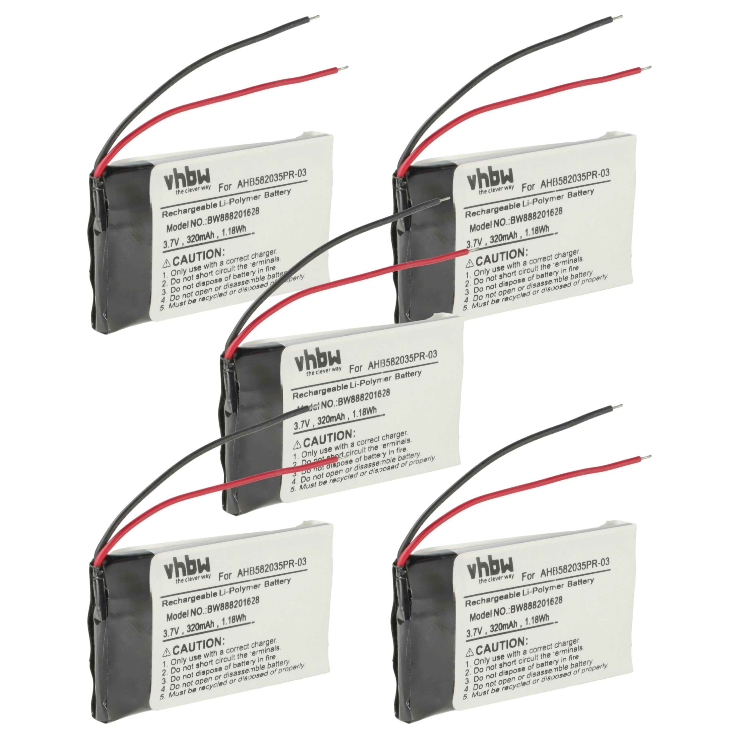 Pack de 5 baterias vhbw para Jabra Speak 510 – 320 mAh, 3,7 V