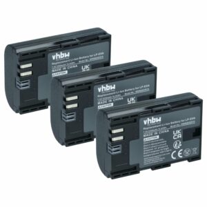 3x Bateria vhbw substitui Canon LP-E6N - 2250mAh, 7.4V Li-Ion