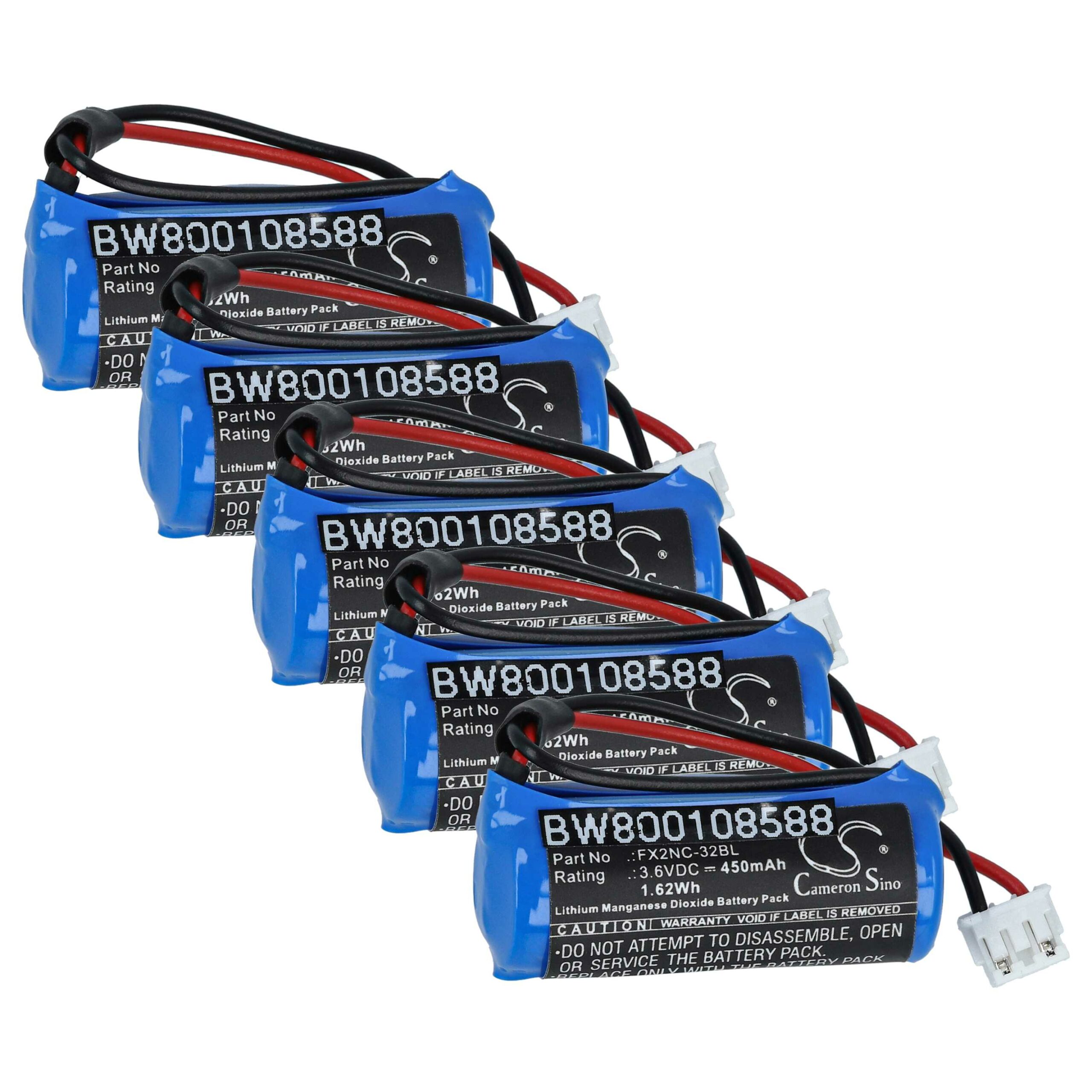 Pack de 5 baterias vhbw Li-MnO2 450 mAh 3.6 V para controladores Mitsubishi FX2NC-32BL