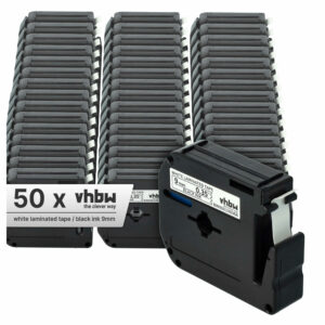 50x Fita de etiquetas vhbw substitui Brother M-K221 - 9 mm Preto para Branco