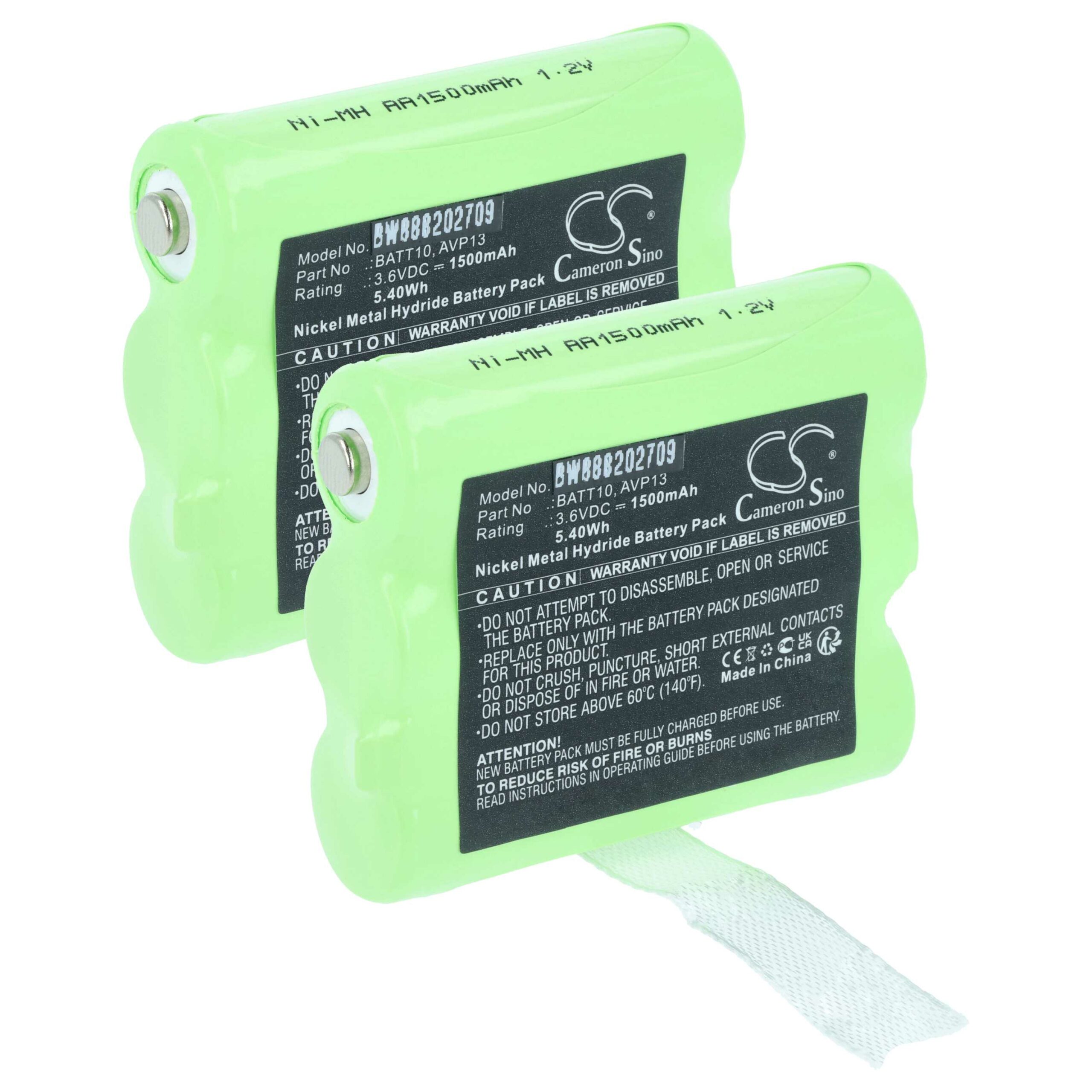 Pack de 2 Baterias vhbw para Rádio Midland PB-X7, BATT10, AVP13 - 1500 mAh 3.6 V NiMH