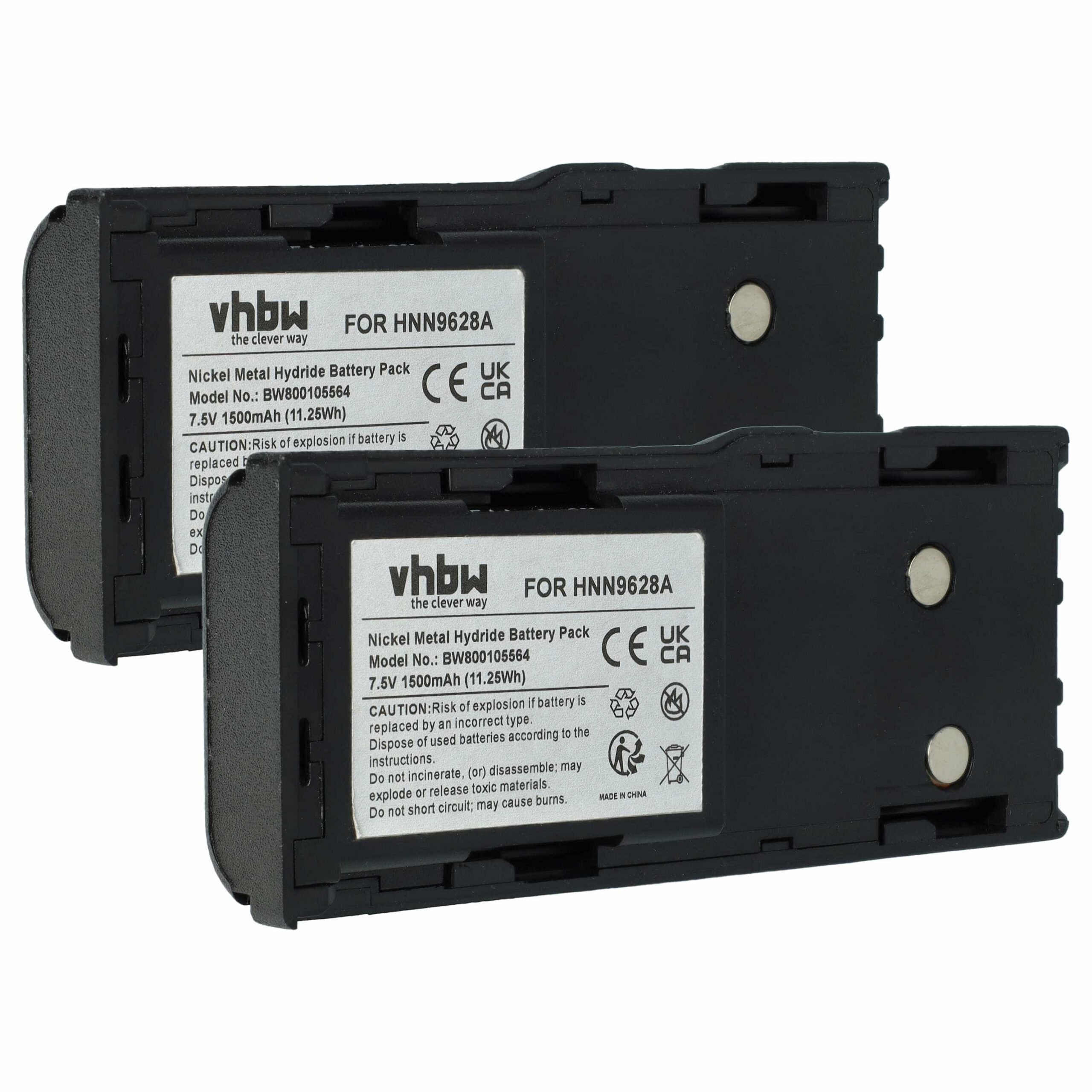 Bateria vhbw 1500 mAh 7.5 V NiMH para Rádio Motorola CP250, GP300 + Clip (2x)