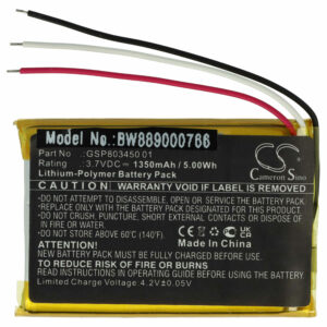 Bateria de Substituição vhbw para Estação de Carga JBL GSP803450 01 - 1350 mAh 3.7 V Li-polímero