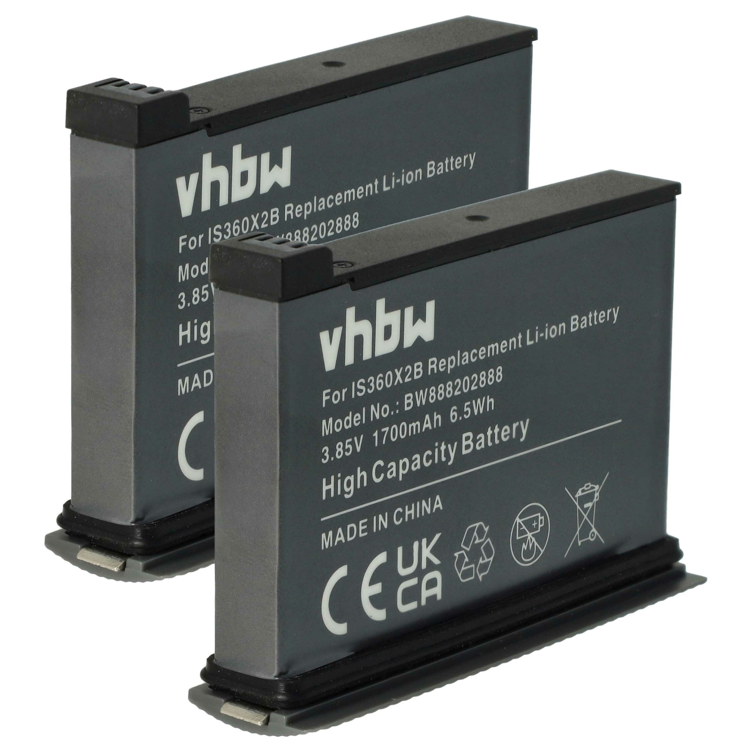 2x Bateria vhbw para Insta360 One X2 (1700mAh, 3.85V, Li-Ion)