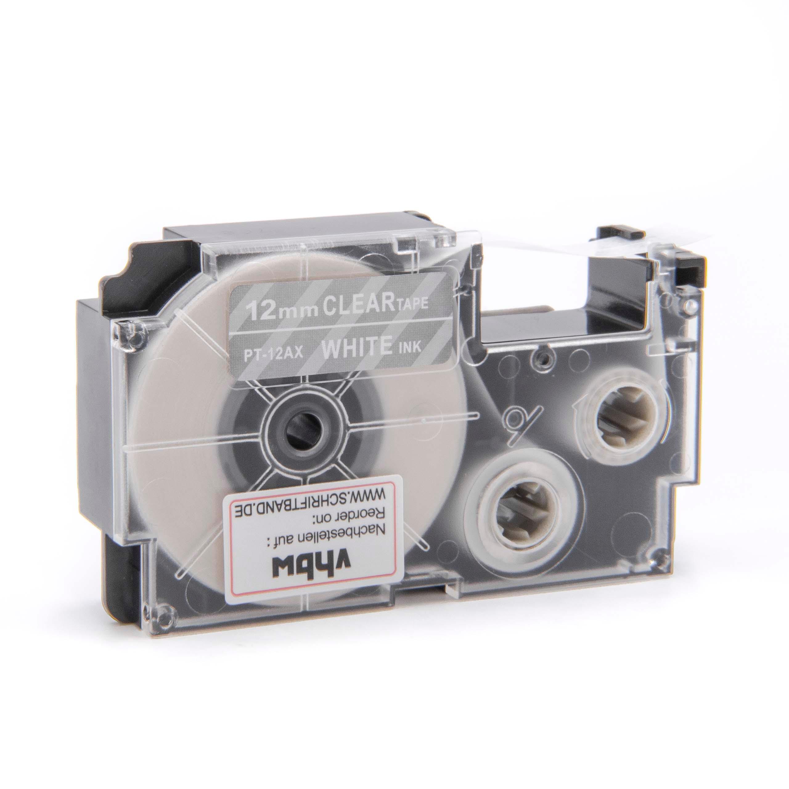 Fita para Etiquetadora vhbw substitui Casio XR-12AX, XR-12AX1 - 12 mm Branco sobre Transparente - Image 2