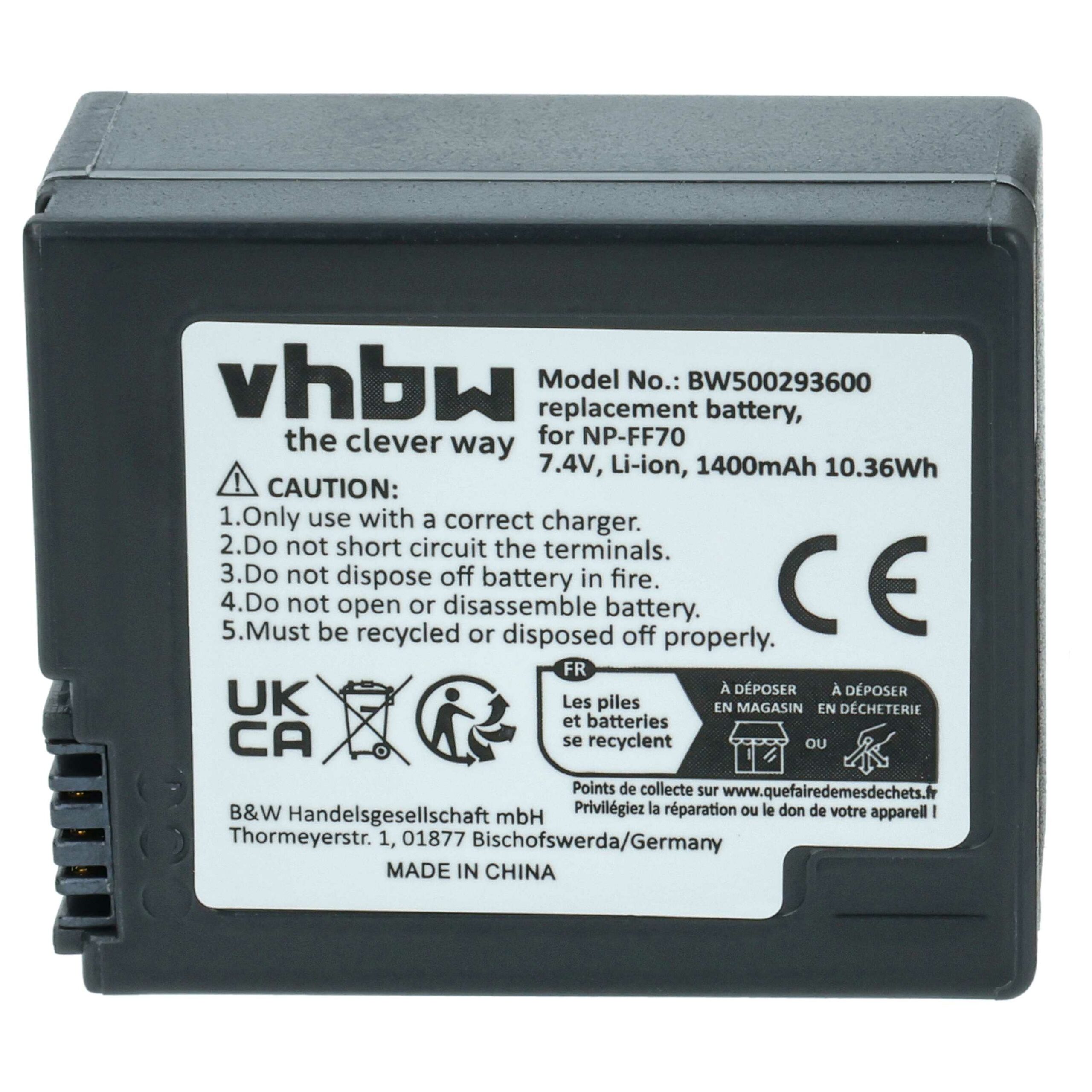 Bateria vhbw 2x para câmara Sony NP-FF71, NP-FF70 - 1400 mAh 7.4 V - Image 3