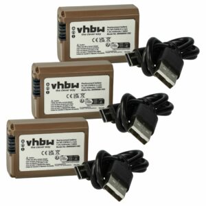 3x Bateria vhbw Sony NP-FW50 - 1030mAh, 7.4V, com Info Chip e Porta USB-C