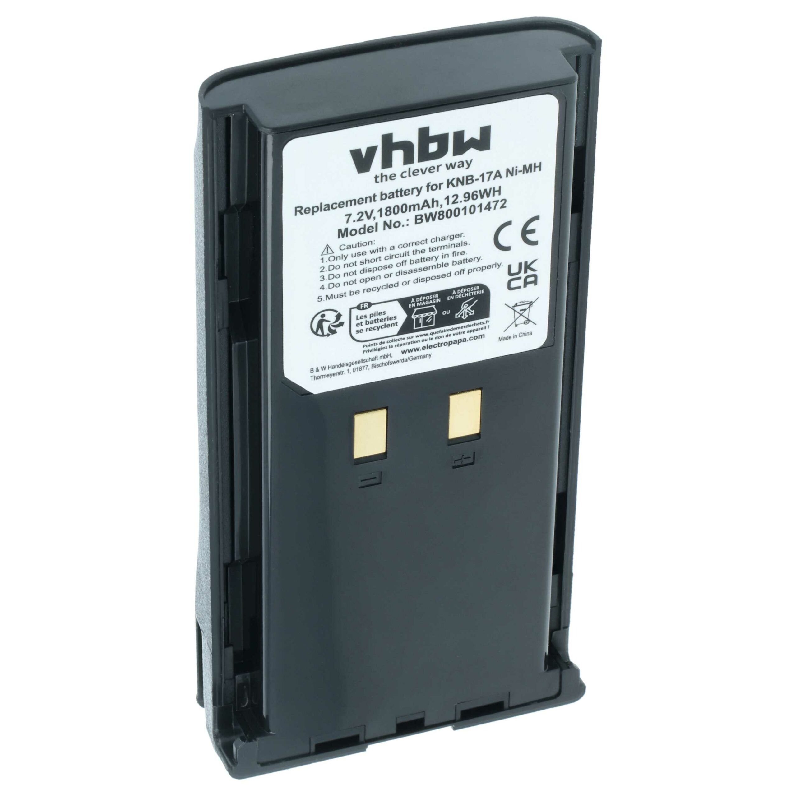 Bateria de rádio vhbw para Kenwood KNB-52N, KNB-22N, KNB-21N - 1800 mAh 7.2 V NiMH