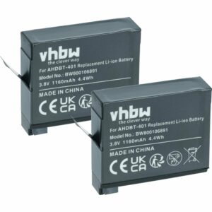 2x Baterias vhbw para GoPro Hero 4 (1160 mAh, 3.7 V, Li-Ion)