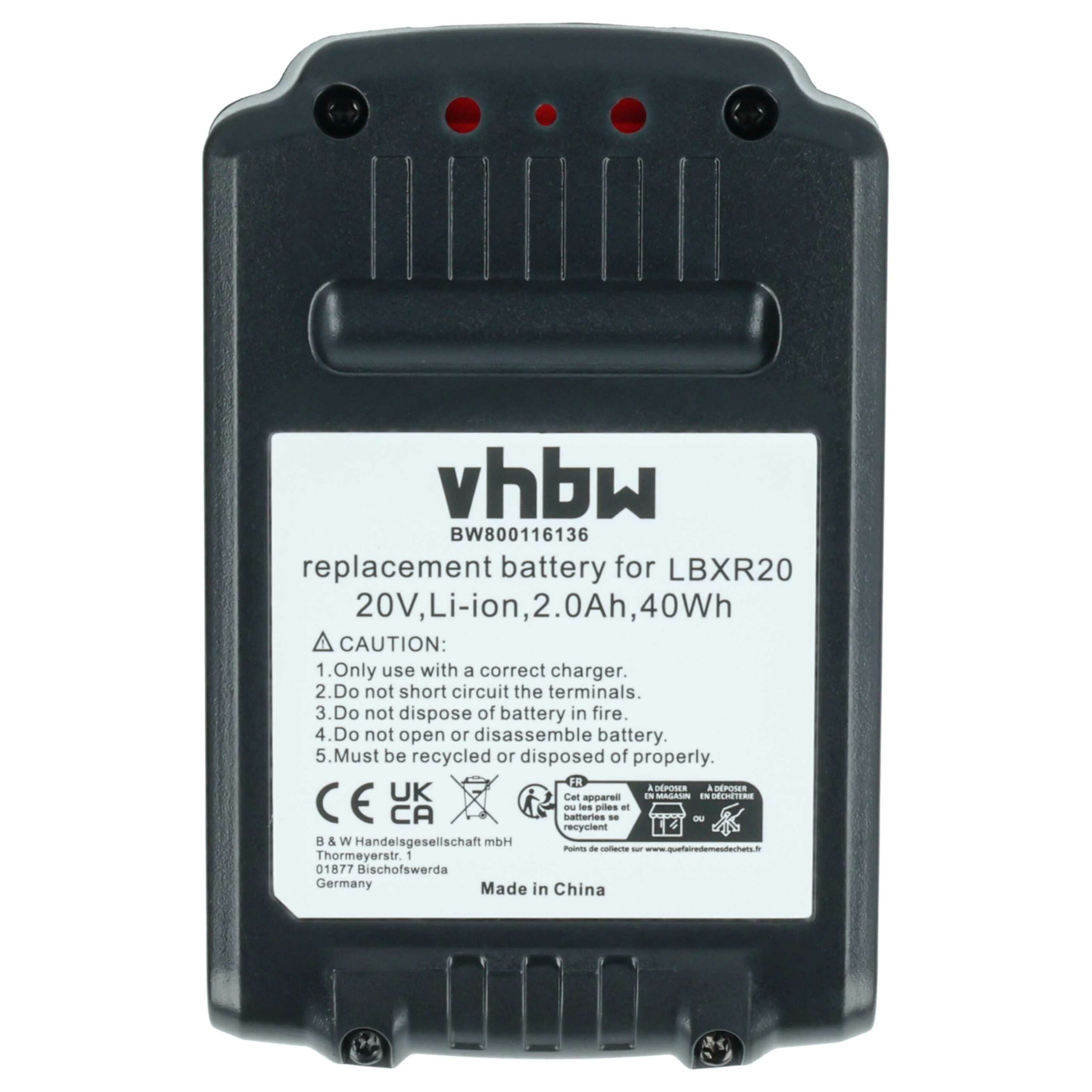 Bateria vhbw para Black & Decker LBXR20, LBX20, LB20 2000 mAh, 20 V Li-Ion - Image 3