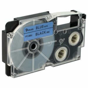 Fita para Etiquetadora vhbw substitui Casio XR-9BU1, XR-9BU - 9 mm Preto sobre Azul