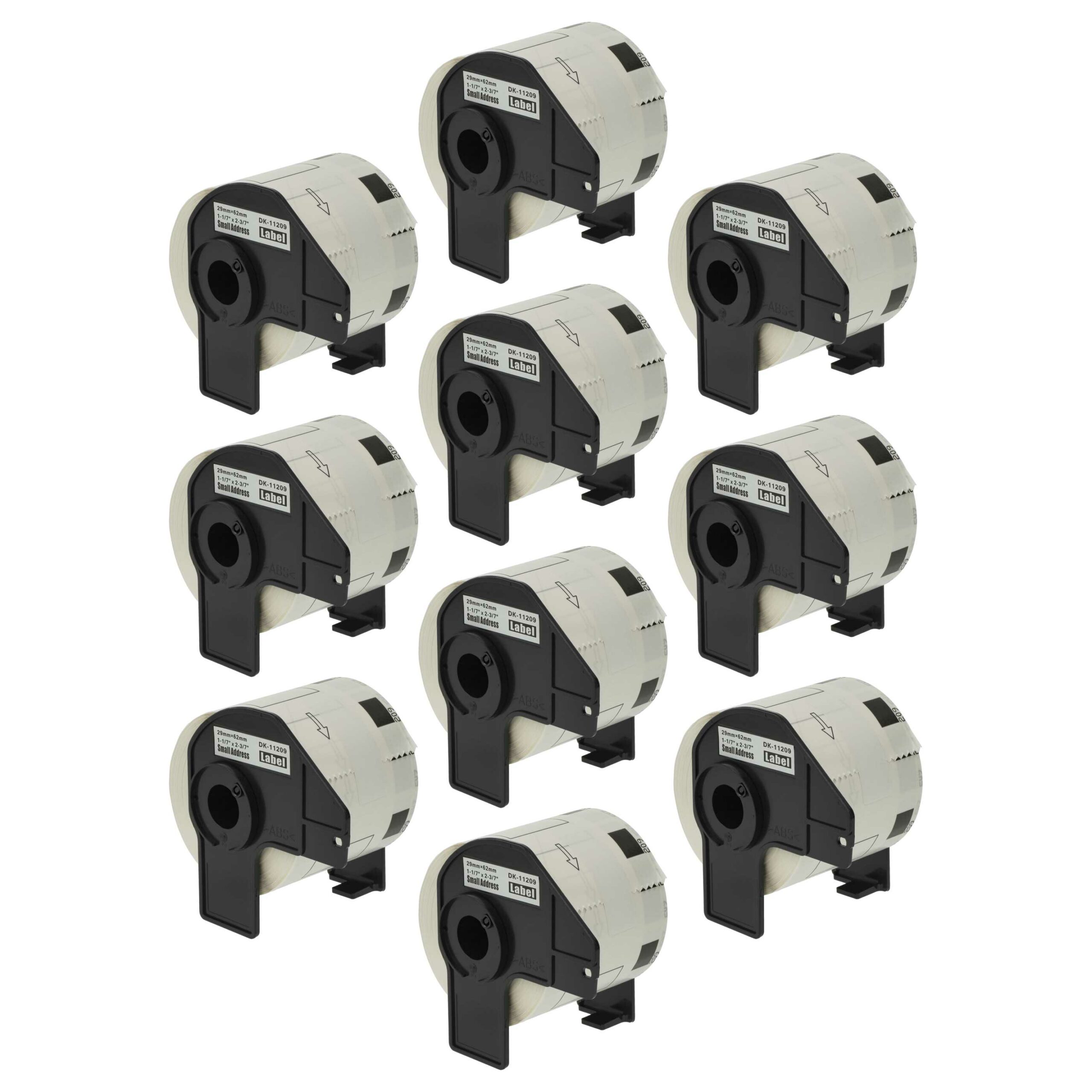 10x Rolos de Etiquetas vhbw para Brother DK-11209 - 62 mm x 29 mm com Suporte