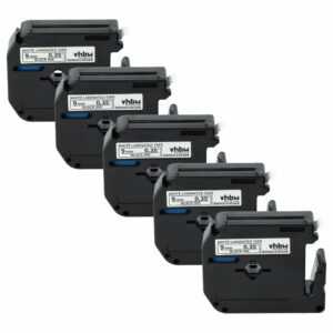 5x Fita de Etiquetas vhbw substitui Brother M-K221 - 9 mm Preto sobre Branco