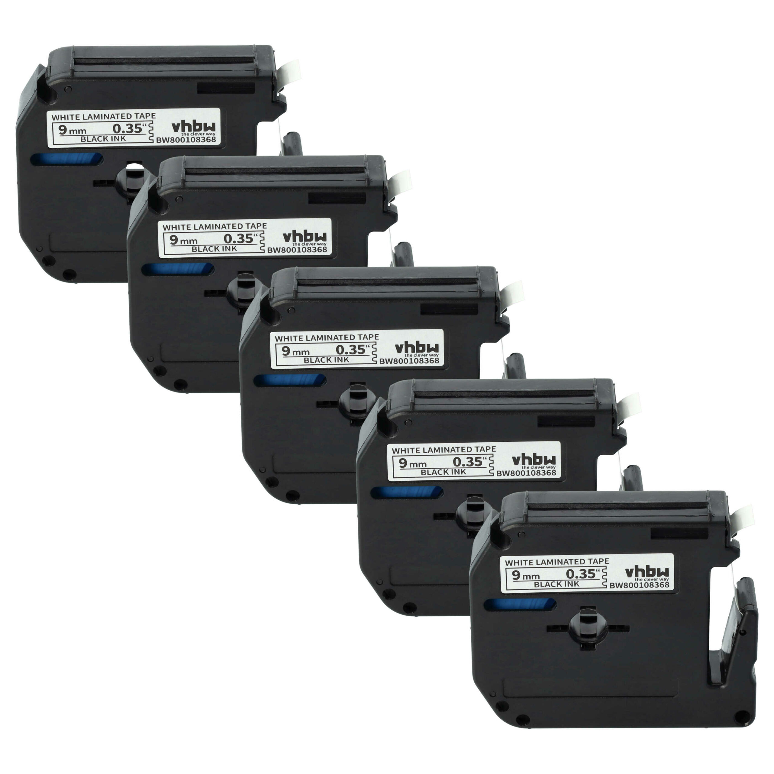 5x Fita de Etiquetas vhbw substitui Brother M-K221 - 9 mm Preto sobre Branco