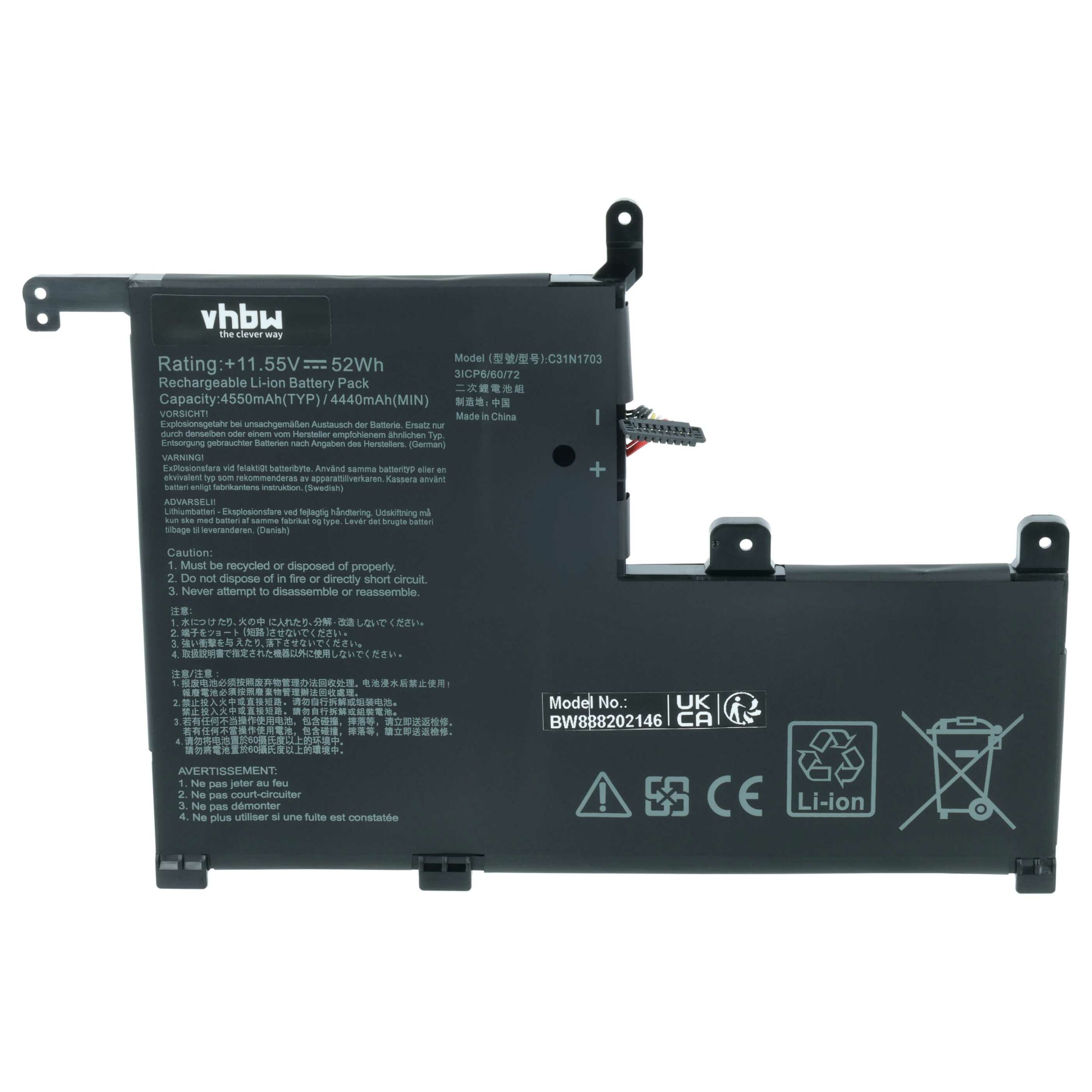 Bateria vhbw para portáteis Asus C31N1703, 0B200-02650100 4500 mAh 11.52 V - Image 3