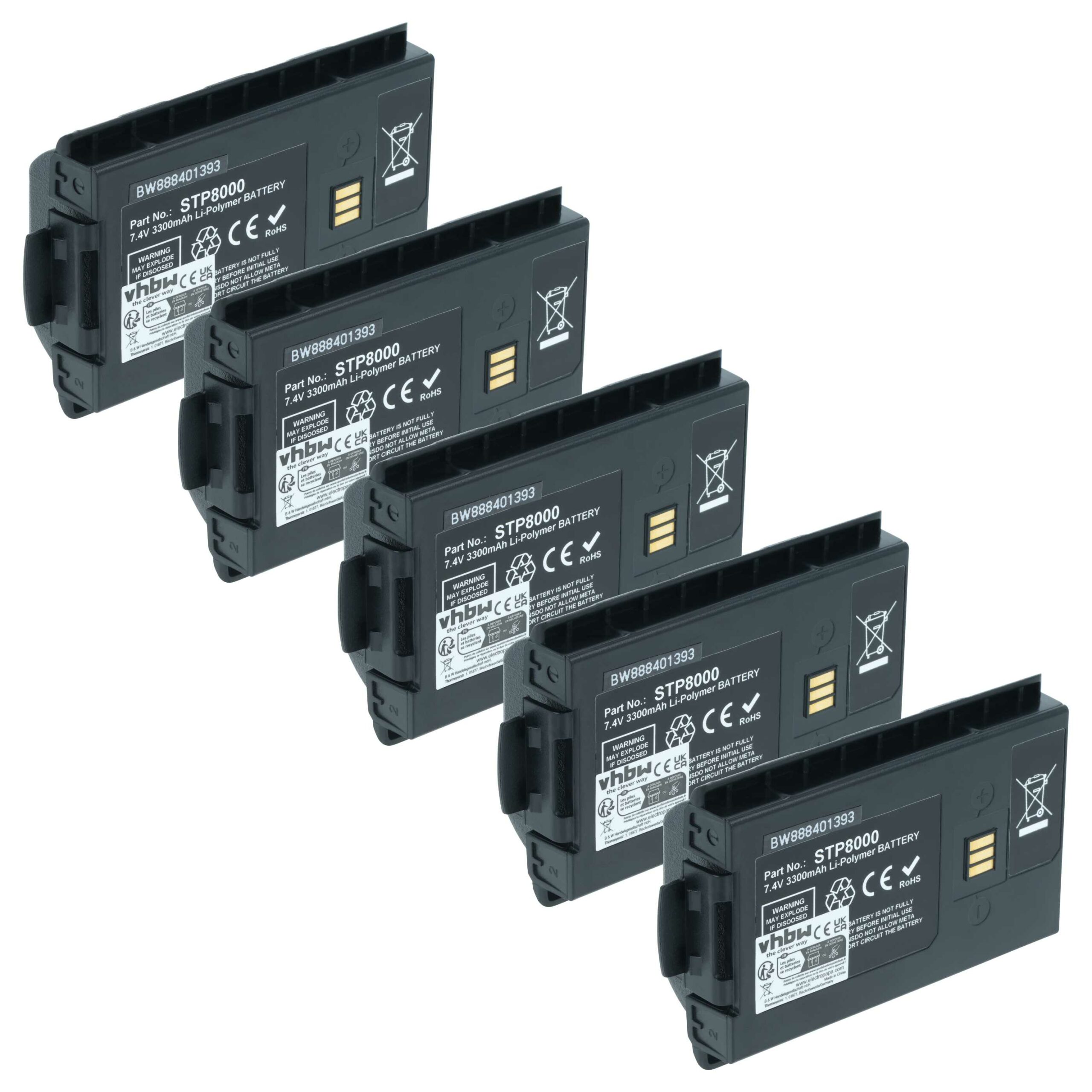 Conjunto de 5 Baterias vhbw para Rádio Sepura / TETRA (3300 mAh, 7.4 V, Li-Ion)