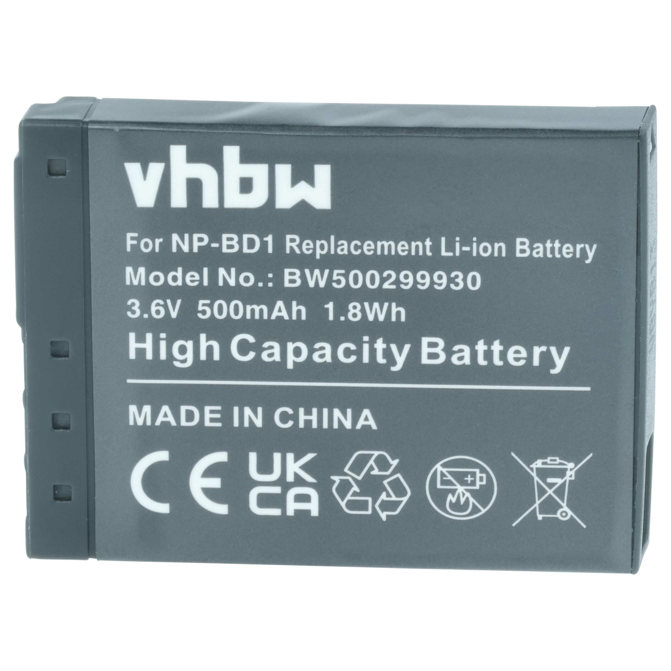 2x Bateria vhbw substitui Sony NP-FD1, NP-BD1 - 500mAh, 3.6V, Li-Ion - Image 3