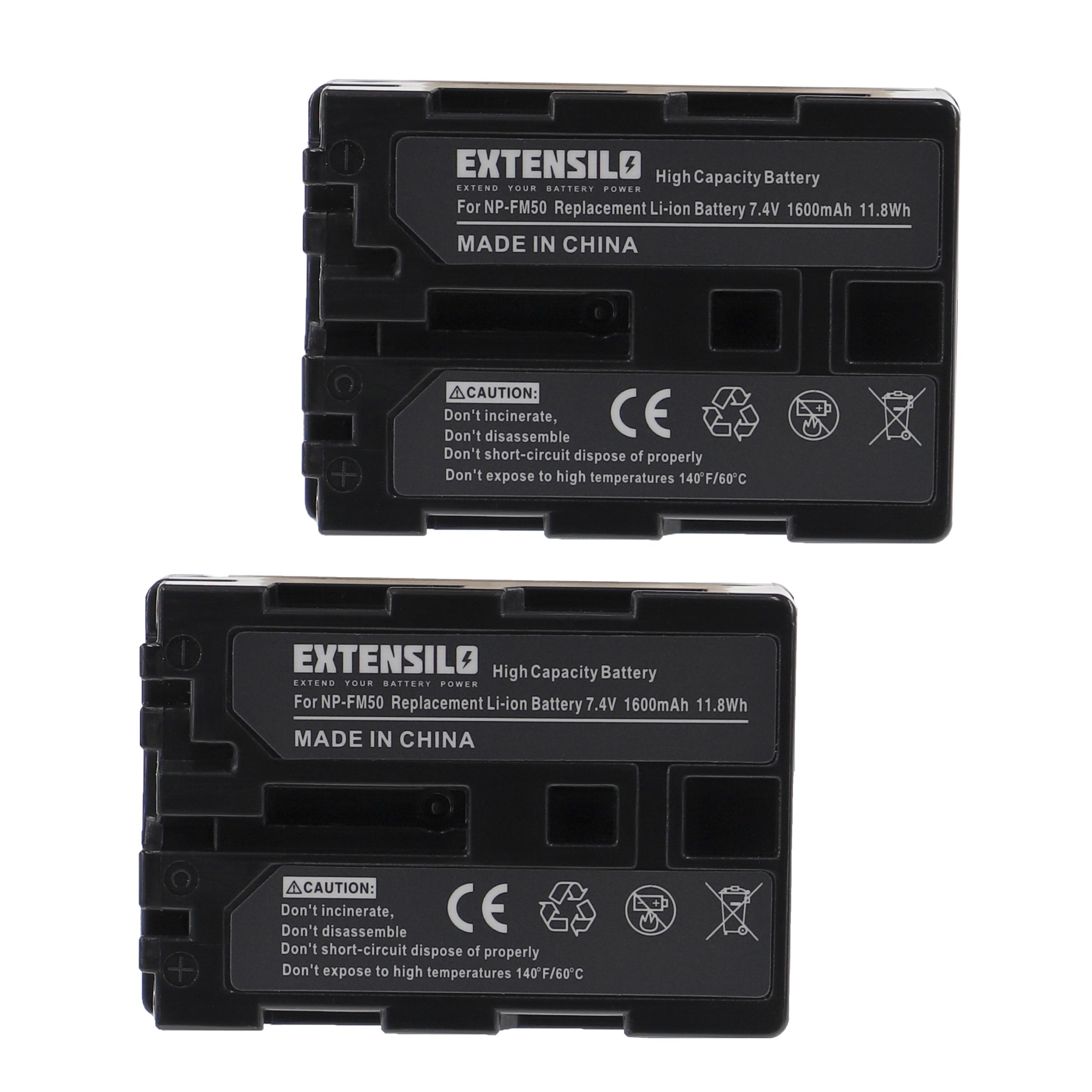 2x Baterias EXTENSILO para Sony NP-FM55H / NP-FM50 - 1600mAh, 7.4V